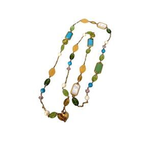 Lauren Ralph Lauren Stone Bead Multi Color Necklace Green Turquoise Peach 34"